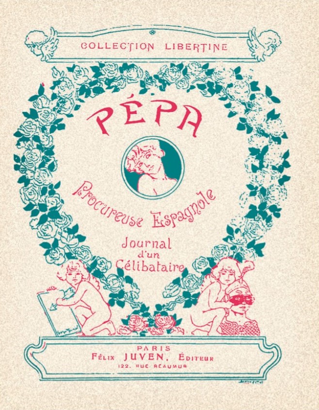 Portada del libro Pépa procureuse espagnole, diseñada por el dibujante y cartelista Georges Meunier, quien era colaborador habitual de la revista humorística Le Rire -en la que también colaboró Cardona- y de otras publicaciones de Félix Juven, el editor de esta colección de libros. Las ilustraciones interiores, a color y en blanco y negro, eran de Joan Cardona.